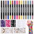 Temporary Tattoo Markers for Skin,15PCS Dual-Ended Tattoo Pen + 50 Paint Stencils + 43 Tattoos Stickers,Glitter & Matte & Neon Glow Body Marker Se...