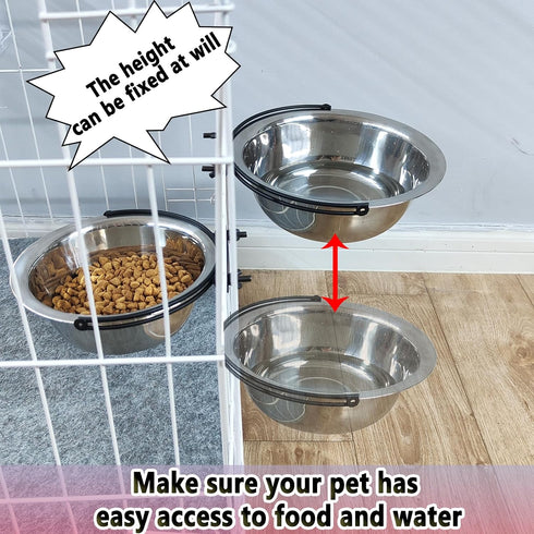 Dog Bowls Crate Water Bowl Kennel Hanging Cage Food Water Bowl Non-Spill Stainless Steel Metal Mountable Feeder Dish for Puppy Bunny Cats Pets Att...