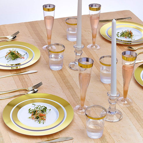 SILVER SPOONS Elegant Disposable Dessert Plates For Party - (10 pc) Heavy Duty Disposable Dinner Set 7.5”, Fine Plastic Dishes For celebrations & ...