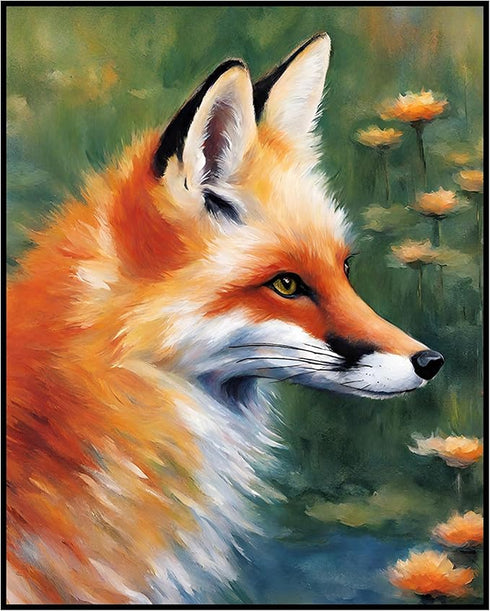 Posterizer 1 pcs- Red fox in the middle of wild orange flowers-Art for Animal Lovers-Floral Botanical Art- Gift for Men Women Teens-Decor for Hom...