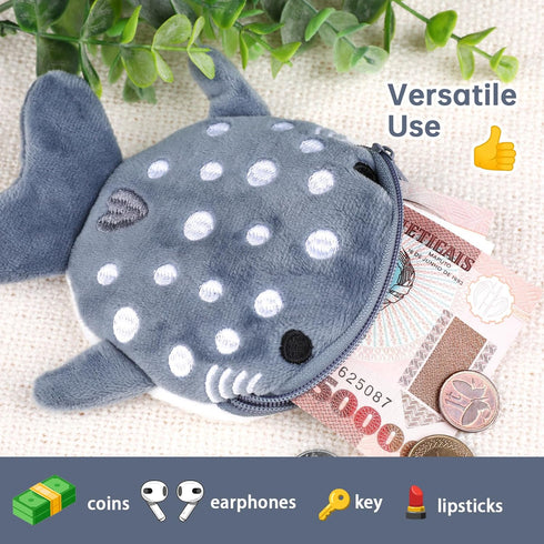 Shark Coin Purse Cute Small Wallet Plush Cartoon Cosmetic Items Bag Animal Zipper Keychain Change Purse Mini Earphone Bag Funny Novelty Coin Pouch...