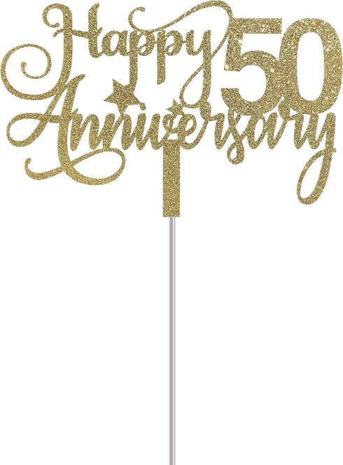 ALPHA K 50th Anniversary Cake Topper, 50th Wedding Anniversary Party Decoration with Premium Gold Glitter...