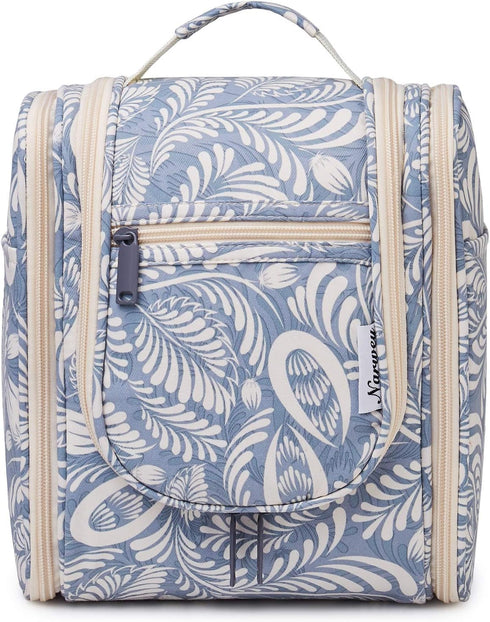 Narwey Hanging Toiletry Bag Women Travel Makeup Bag Organizer Toiletries Bag for Travel Size Essentials Accessories Cosmetics (Medium, Blue Leaf-1...