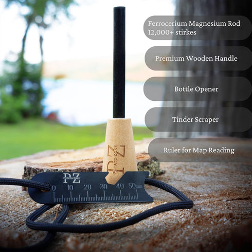 Ferro Rod Fire Starter Kit – Wood Handle Flint Fire Starter with Ferro Rod Striker and Wrist Lanyard – Weatherproof and Waterproof Fire Starter Su...