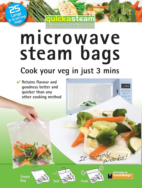 25-Pack Large Quickasteam Microwave Steam Cooking Bags for Faster, Healthier Vegetables...