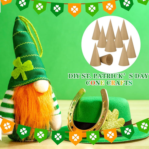 Zhanmai 12 Pcs Paper Mache Cones Open Bottom Cardboard Craft Cones for Valentine's Day St. Patrick's Day DIY Gnomes Ornament Cone Tree Decorations...