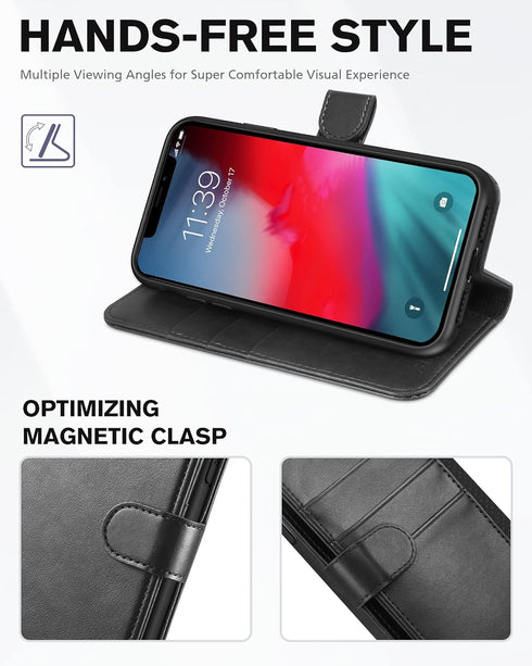 TUCCH Case Wallet for iPhone XR, Kickstand RFID Blocking Credit Card Slot PU Leather Folio Phone Cover with Wireless Charging [Shockproof TPU Shel...