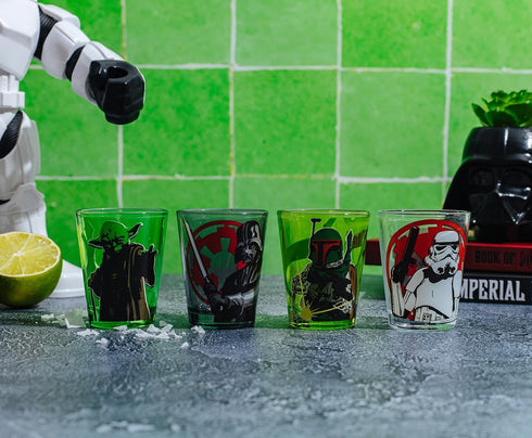 Silver Buffalo Disney Star Wars Character Portraits 4 Pack Mini Glasses, 1.5 Ounces...