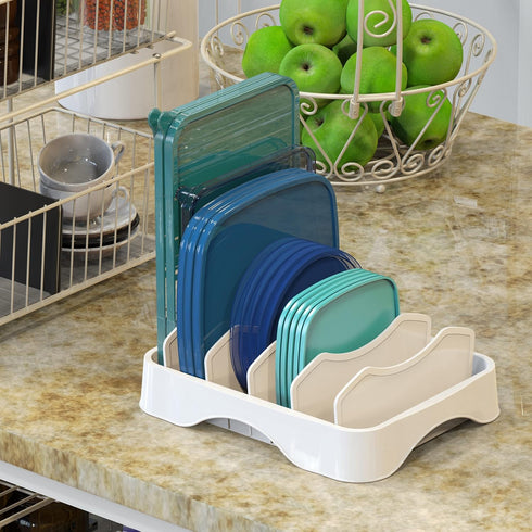 Simple Houseware Food Container Lid Organizer, Adjustable Dividers Lids Storage, 10''x8'', White...