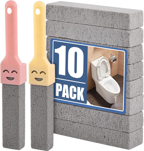 10 Packs Pumice Stone for Cleaning with 2 Universal Handle,Grey Pumice Stone Cleaner for Cleaning Toilets, Bathrooms, Kitchens, Spas, Pools, House...
