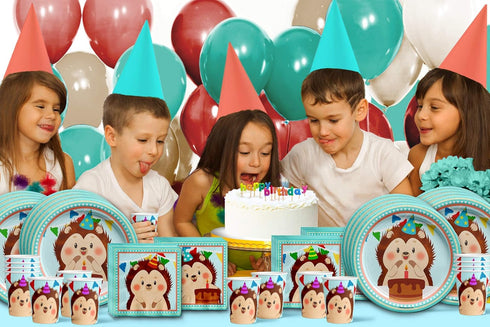 Hedgehog Birthday Party Supplies Set Plates Napkins Cups Tableware Kit for 16...
