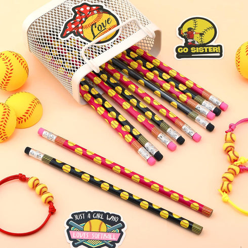 36 Pieces Softball Pencils Softball Party Favors Unsharpened Softball Printed Wooden Pencils with Eraser Sports Themed Fun Drawing Pencils for Sof...