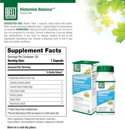 Bell Histamine Balance - Natural Supplement, Optimizing Immune Response & Maintaining Healthy Respiration Comfort - Unique Blend, 30 Veggie Caps...
