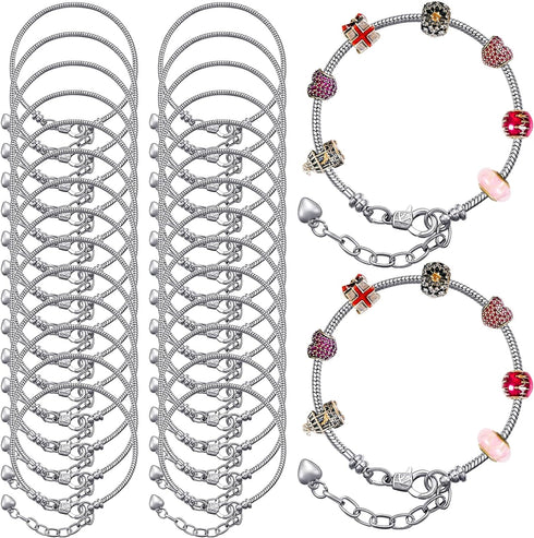 Hicarer 20 Pcs Chain Bracelet for Jewelry Making Women DIY Adjustable Snake Charm Bracelet with Heart Shape Extender Chain(Silver)...