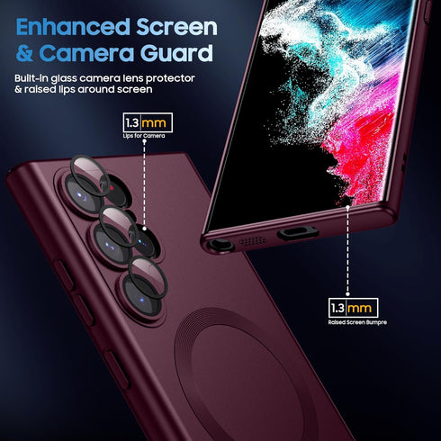 Matte for Samsung Galaxy S22 Ultra Case, Compatible with MagSafe, Slim Thin Magnetic Cover with Built-in Camera Lens Protector Shockproof Phone Sh...