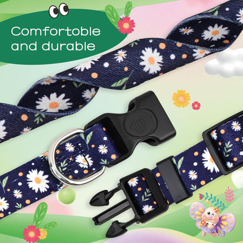 Athbavid Floral Dog Collar, Flower Print Dog Collars with Cute Charm, Adjustable Dog Collars for Small Medium Large Dogs,Pet Girl Boy,Running Walk...