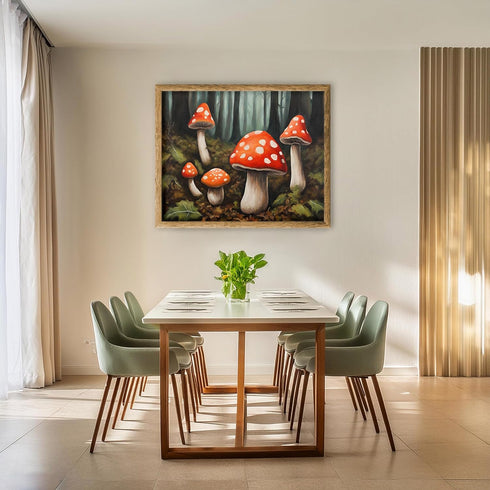 Posterizer 1 pcs-cute mushrooms in the wild-oil painting style 5-Floral & Botanical Art-Landscape & Nature Art-Decor for Home & Office- unframed w...