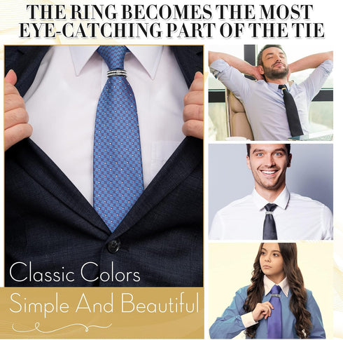 3 Pcs Men's Tie Ring Tie Clasp Necktie Ring for Neck Ties Solid Tie Tacks Accessories with Box for Xmas Wedding Jewelry Gift, gold, black, steel, ...
