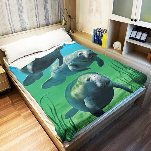 50x80 Blanket Comfort Warmth Soft Plush Throw for Couch Underwater Manatee Family Green...