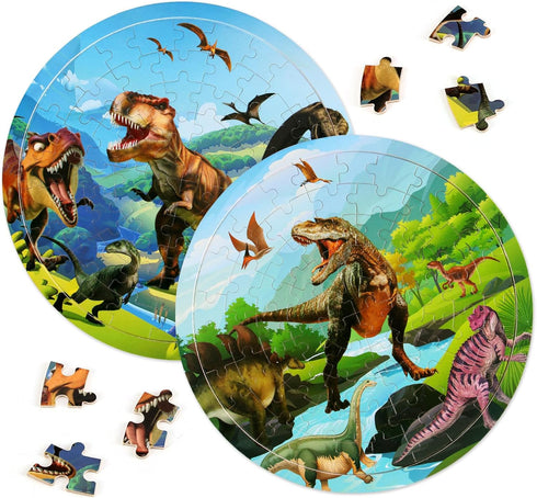 Wooden Dinosaur Puzzles for Kids Ages 4-6, Set of 2 Packs with 48-Piece Jigsaw Puzzles Preschool Educational Brain Teaser Boards Toys Gifts Childr...