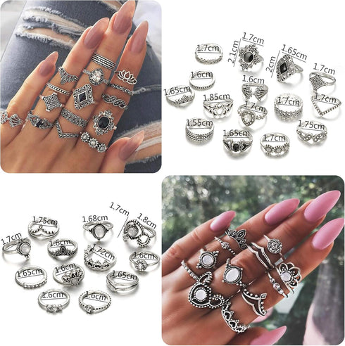 FIBO STEEL 101 Pcs Vintage Knuckle Rings for Women Stackable Midi Finger Ring Set...