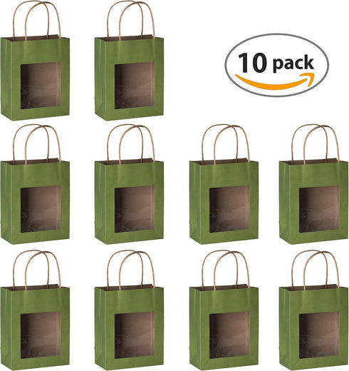 Hammont Gift Bags With Handles - 10 Pack Kraft Paper Bags, Small Gift Bags With Handles - Window Gift Bags for Parties, Birthdays, Weddings, and M...