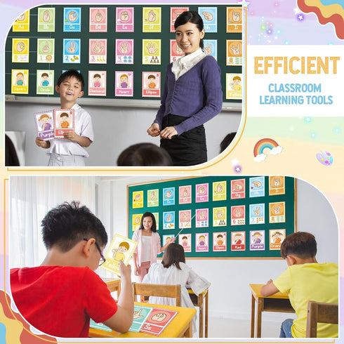 gisgfim 51Pcs ASL Alphabet Line Bulletin Board Set Sign Language Flash Cards ABC Number Learning American Sign Language Poster for Kid Toddler Cla...