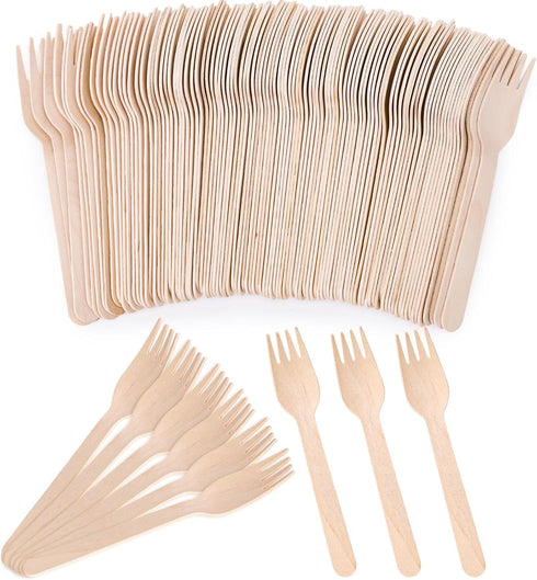 HANSGO 150PCS Wooden Forks Bulk, Natural Wooden Forks Small Cutlery for Party Wedding Picnic Camping...
