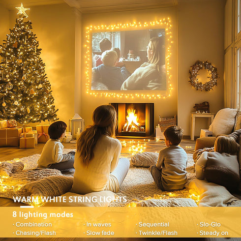 JMEXSUSS 2 Pack 100 LED Warm White Christmas Lights Outdoor, Connectable 33ft Warm White String Lights Indoor Plug in, 8 Modes Christmas String Li...