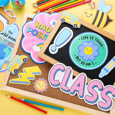 113 Pcs Motivational Bulletin Board Our Class is Fantastick Bulletin Board Decors Positive Affirmations Accent Cutouts for Classroom Teachers Back...