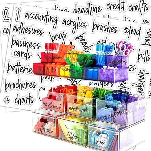 213 Craft Labels, Prefdo Clear Arts Crafts, School & Office Script Labels, Water Resistant, Craft Room Work Place Organization for Bins Baskets & ...