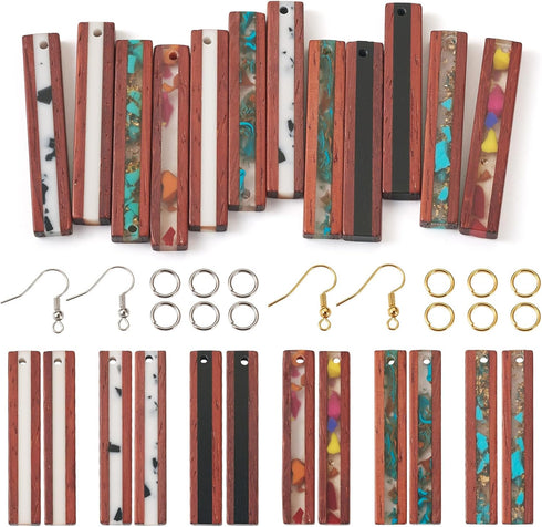 Craftdady 6 Pairs Resin Wood Rectangle Earring Charms 6 Styles Wooden Earring Blanks Making Kit with Brass Earring Hooks Jump Rings for Crafts DIY...