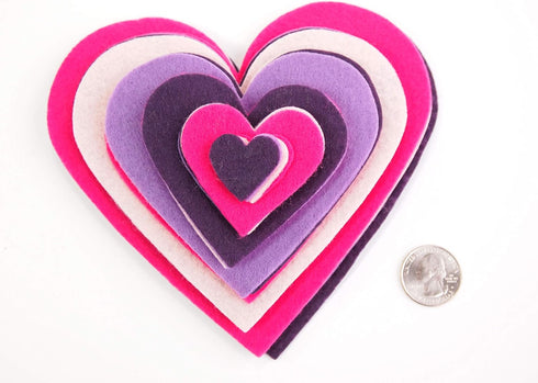 Playfully Ever After 1 to 6 inch Multi-Size Color Pack 24pc Felt Hearts (Pink/LightPink/Purple/Darkpurple)...