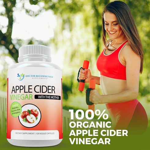 Apple Cider Vinegar Capsules - (120 Veggie Capsules) Organic ACV Supplement with Probiotics - 1500mg per Serving - Supports General Wellness & Dig...