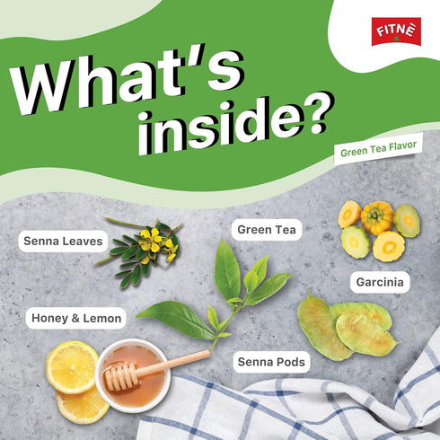 FITNE Green Tea Herbal Honey Lemon With Garcinia Senna Infusion Gentle Detox Cleanse High Antioxidant No Calories Stevia Sweetener, 15 Tea Bags...