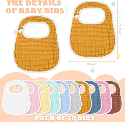 Loopeer 10 Pcs Snap Muslin Bibs Baby Bibs for Boy Girl Infants Newborns Bib Soft Snap Bibs for Teething Drooling (Colorful)...
