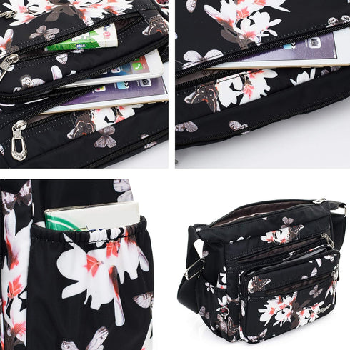 Womens Nylon Floral Shoulder Bag Crossbody Bag Messenger Bags Travel Handbags With Adjustable Strap Waterproof...