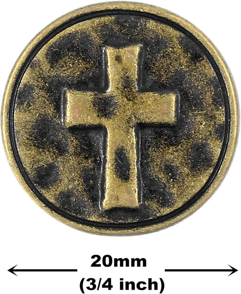 Bezelry 12 Pieces Cross Symbol Metal Shank Buttons. 20mm (3/4 inch) (Antique Brass)...