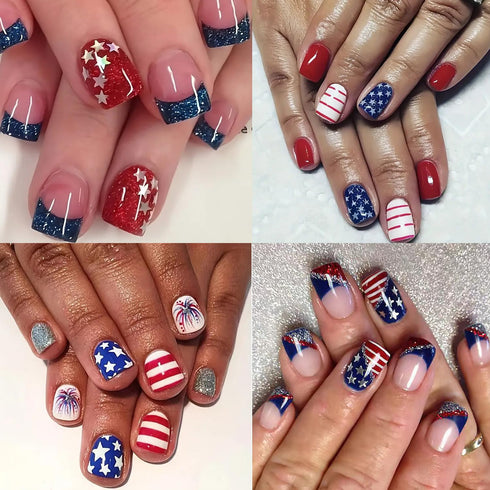 4th of July Nail Art Stickers Decals, American Flag Patriotic Independence Day 3D Nail Stickers Nail Supply USA Flags Heart Star Design Nail Decal...