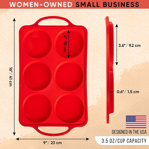 Silicone Muffin Top Pans for Baking - 4 Inch Jumbo Size Egg Baking Pan - Silicone Whoopie Pie Baking Pans - RED...