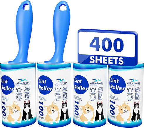 Extra Sticky Lint Roller, Mega Value Set 400 Sheets for Pet Hair Removal, Dog and Cat Lint Remover for Clothes, Furniture, Carpet...