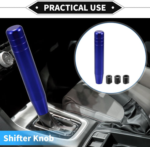 Gear Shifter Knob Kit, 18cm Car Shift Lever Knob Universal for Automatic and Manual Vehicle Durable Aluminum Alloy Blue with 3 Adapter...