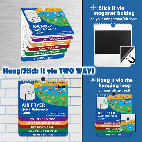 TZARROT Air Fryer Magnetic Cheat Sheet Set, Over 200 Foods Air Fryer Cooking Guide Flip Chart Magnetic, Air Fryer Accessories Cooking Time Charts ...