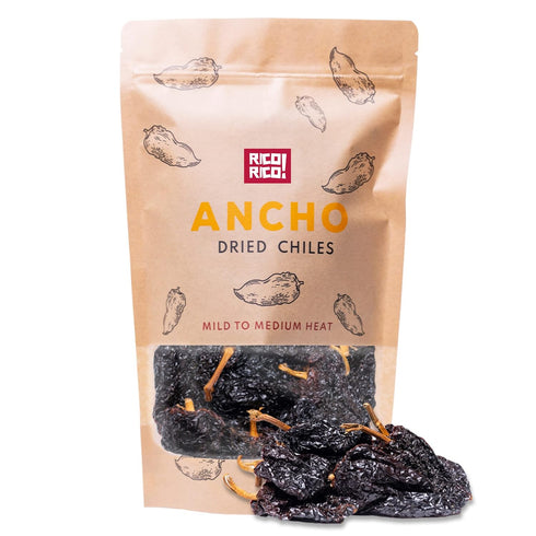 RICO RICO - Dried Ancho Chiles, 4 Oz - Premium Dried Chiles, Great for Birria Sauce, Mexican Mole, Enchiladas, Salsas, Pozole, Mild to Medium Heat...