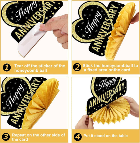 Happy Wedding Anniversary Decorations Table Honeycomb Centerpiece, 8pcs Anniversary Theme Party Supplies for Adult, 10th 25th 30th 40th 50th 60th ...