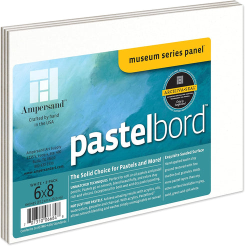 Ampersand Art Supply Pastel Painting Panel: Museum Series Pastelbord, 6" x 8" of 3, White, 1/8 Inch Flat Profile...