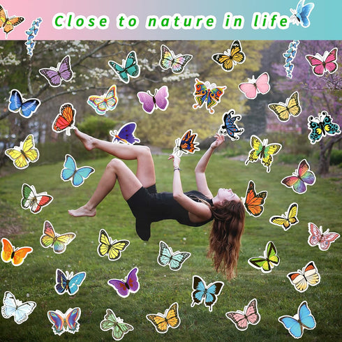 100 PCS Butterfly Stickers Pack, Colorful Lovely Waterproof Stickers for Laptop, Scrapbook, Window, Butterfly Sticker for Water Bottle, Envelope, ...
