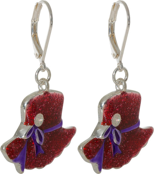 Artisan Owl - Glittering Red Hat Society Dangling Earrings and Brooch Pendant Pin Set...
