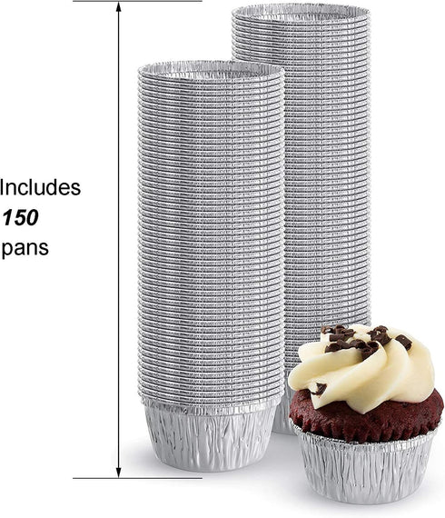 150Pack Aluminum Foil Ramekins Cups, 4 oz Aluminum Disposable Ramekins Foil Baking Cups Muffin Liners for Tart, Souffle, Appetizer, Pudding, Creme...