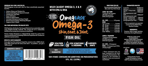 Omegease 100% Pure Omega 3 Fish Oil for Dogs & Cats 8 oz - Skin & Coat Supplement, Less Scratching & Shedding, Supports Joint Function, Immune, Br...